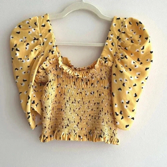 Amanda Uprichard Women's Yellow Monaco Smocked Floral Print Top, Size XS - Picture 3 of 16